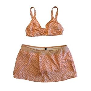 Alex Marie Swimsuit Set‎ Peach White Geometric Skirted Bikini Top Size 8 & 10